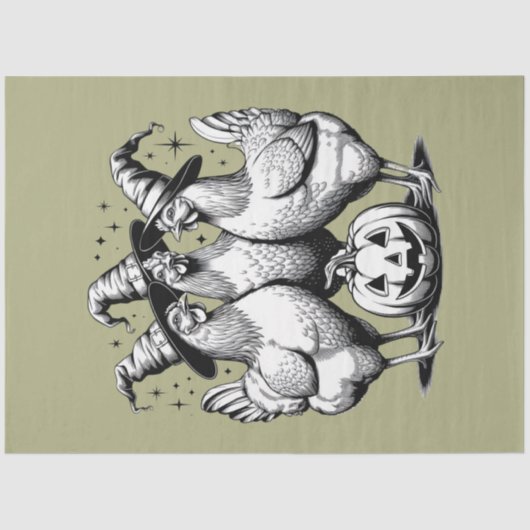 Chicken Witches Funny Halloween  Witch Tissuepapier (Voorkant)