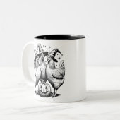 Chicken Witches Funny Halloween  Witch Tweekleurige Koffiemok (Voorkant links)