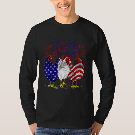 Chickens American Flag Patriotic Farmer Funny 4th T-shirt (Voorkant)