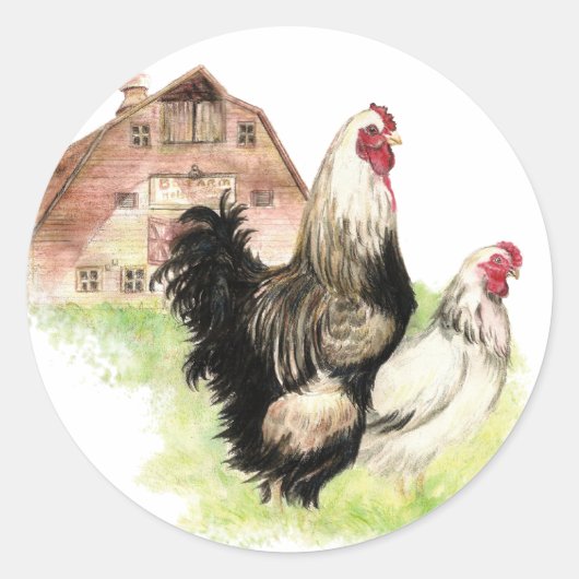 Chickens & Barn Boerderij Scène aan te passen Ronde Sticker (Voorkant)