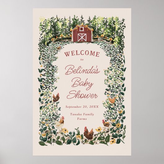 Chickens Barn Charming Farm Baby Shower Welcome Poster (Voorkant)