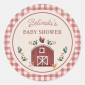 Chickens Barn Charming Farm Shower Gingham Ronde Sticker (Voorkant)