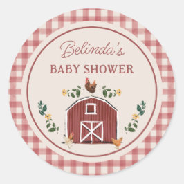 Chickens Barn Charming Farm Shower Gingham Ronde Sticker