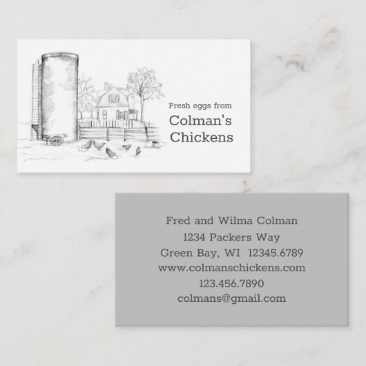 Chickens Fresh Eggs Boerderij Zwart Wit Visitekaartje (Voorkant / Achterkant)