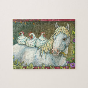CHICKENS IN DE STABIEL, HORSE EN HENS PUZZLE Jigza Legpuzzel