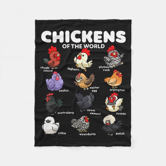Chickens Of The World Funny Cartoon Chicken Breeds Fleece Deken (Voorkant)