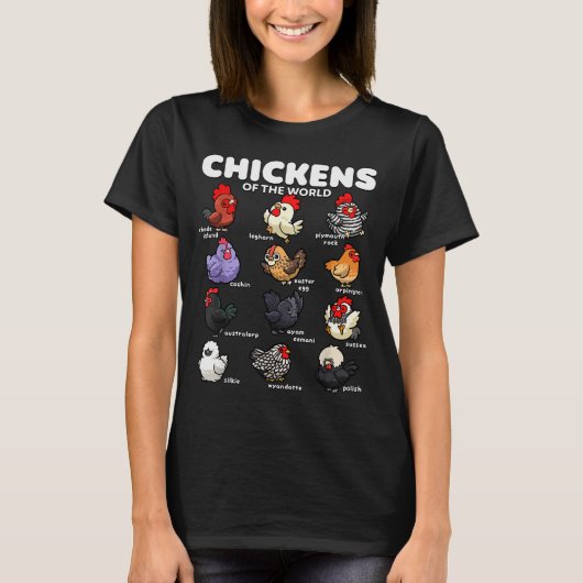 Chickens Of The World Funny Cartoon Chicken Breeds T-shirt (Voorkant)