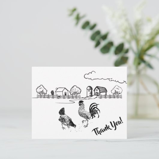 Chickens Rooster en Hen Charming Country Boerderij Briefkaart (Staand voorkant)