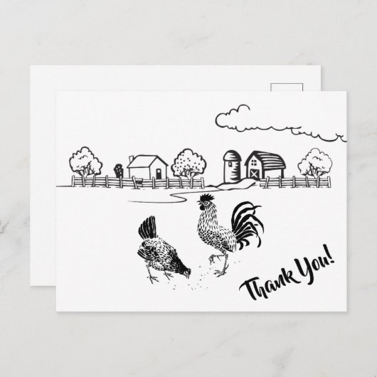 Chickens Rooster en Hen Charming Country Boerderij Briefkaart (Voorkant / Achterkant)