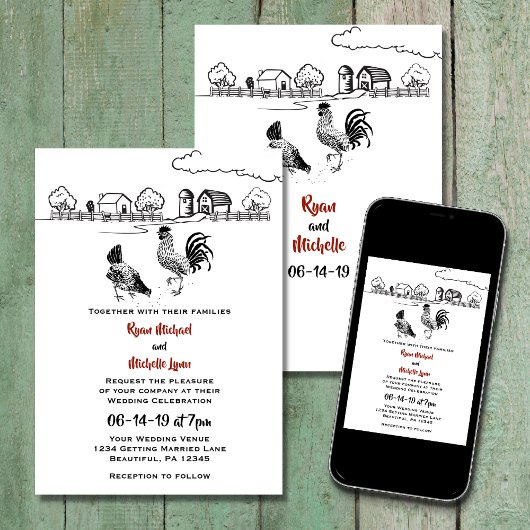 Chickens Rooster en Hen in Love Boerderij Wedding Kaart