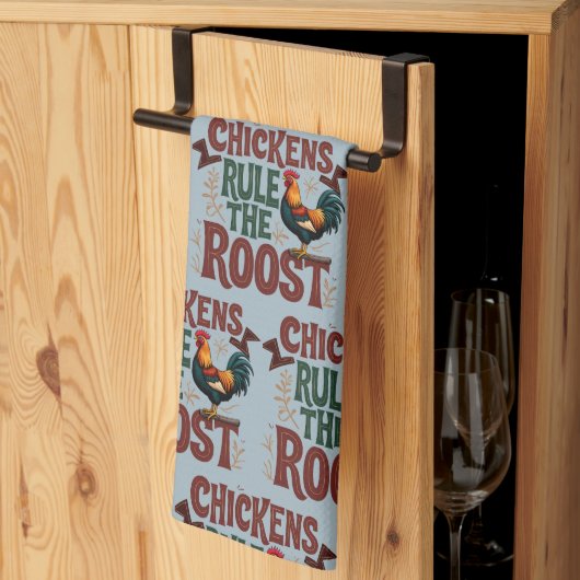 Chickens Rule the Roost Rustic Farm Illustration Theedoek (Derde Gevouwen)