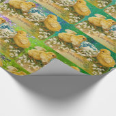 CHICKENS, SNOWDROPS EASTER EGG, BLAUW BOW, groen Cadeaupapier (Hoek)