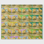 CHICKENS, SNOWDROPS EASTER EGG, BLAUW BOW, groen Cadeaupapier (Vlak)