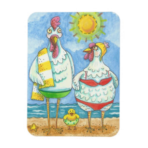 CHICKENS VAN HET ZEE, FUNNY CARTOON MAGNET Rect. Magneet