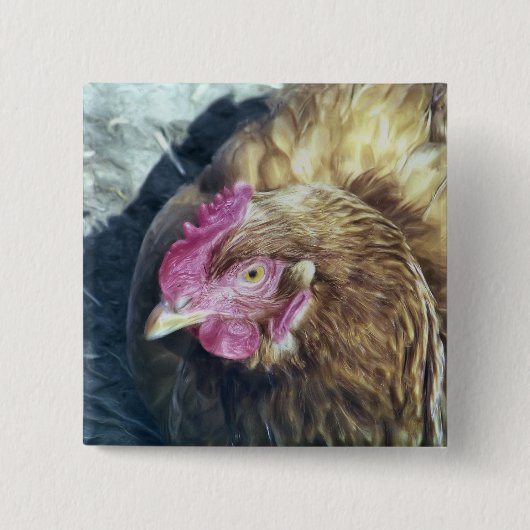 CHICKENS VIERKANTE BUTTON 5,1 CM (Voorkant)