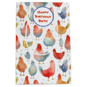 Chickens Waterverf Naam toevoegen Verjaardag Medium Cadeauzakje (Voorkant)