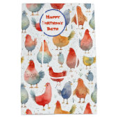 Chickens Waterverf Naam toevoegen Verjaardag Medium Cadeauzakje (Achterkant)
