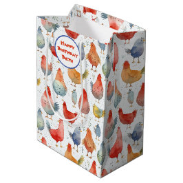 Chickens Waterverf Naam toevoegen Verjaardag Medium Cadeauzakje