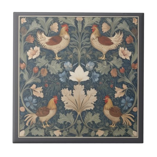 Chickens William Morris stijl  Chicken Tegeltje (Voorkant)