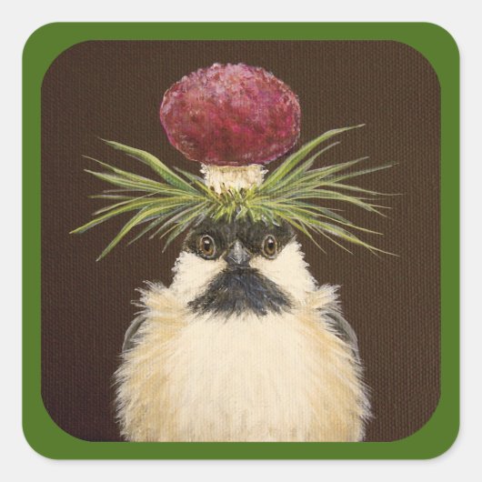 Chickie de chickadee sticker met groene rand (Voorkant)