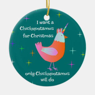 Chickopotamus voor Kerstmis, Chicken Unicorn Keramisch Ornament