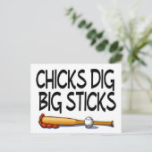 Chicks Dig Big Sticks Baseball Briefkaart (Staand voorkant)