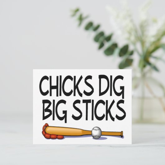 Chicks Dig Big Sticks Baseball Briefkaart (Staand voorkant)