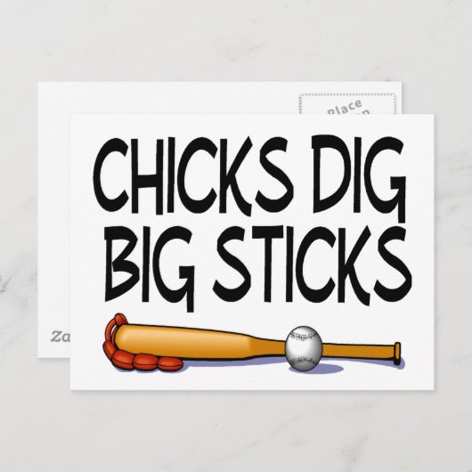 Chicks Dig Big Sticks Baseball Briefkaart (Voorkant / Achterkant)