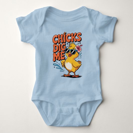 Chicks Dig Me beroemd gemaakt door Funny Duck Pun Romper (Voorkant)