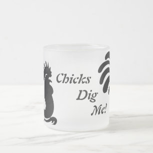 "Chicks Dig Me" gestileerde "Rooster Frosted Glass Matglas Koffiemok