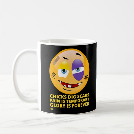 "CHICKS DIG SCARS" grappige emoji Koffiemok (Links)