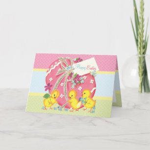  Chicks en Roze Paasei Aangepaste Bericht Feestdagen Kaart