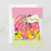 Chicks en Roze Paasei Aangepaste Bericht Feestdagenkaart (Voorkant / Achterkant)