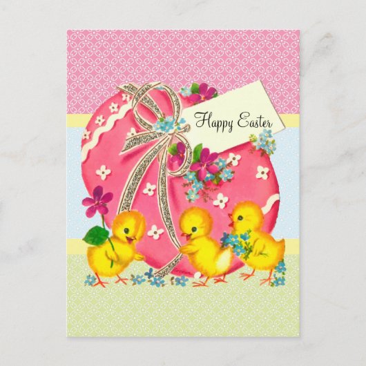 Chicks en Roze Paasei Aangepaste Bericht Feestdagenkaart (Voorkant)