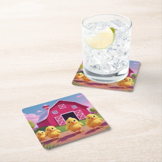 Chicks in Barnyard Happy Spring  Kartonnen Onderzetters (Insitu)