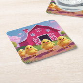 Chicks in Barnyard Happy Spring  Kartonnen Onderzetters (Schuin)