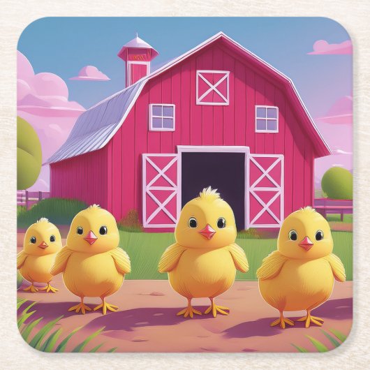 Chicks in Barnyard Happy Spring  Kartonnen Onderzetters (Voorkant)
