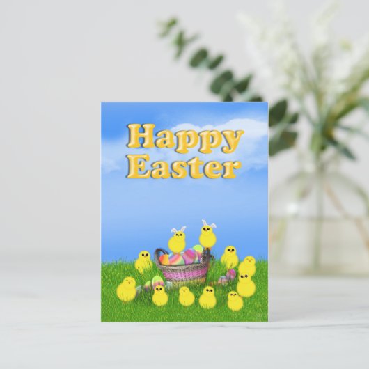 Chicks 'n a Easter Basket Feestdagenkaart (Staand voorkant)