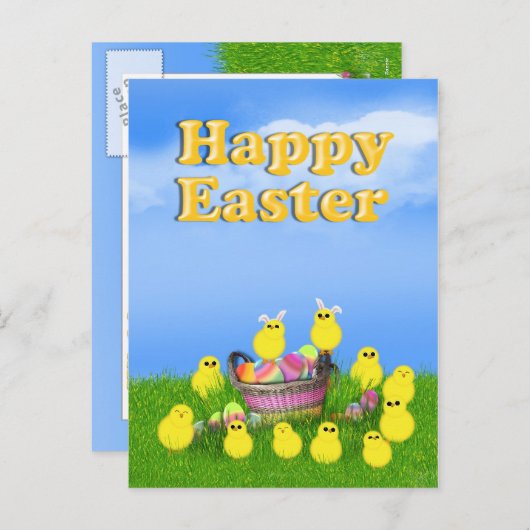 Chicks 'n a Easter Basket Feestdagenkaart (Voorkant / Achterkant)