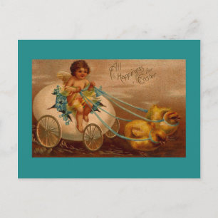 CHICKS PULLING EGG WAGON FANTASY EASTER BRIEFKAART