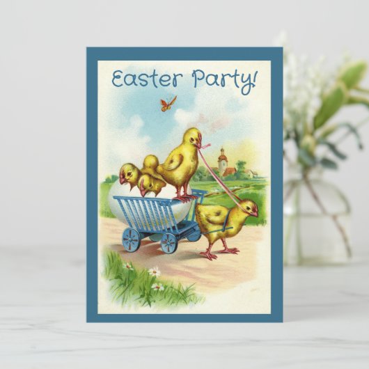 Chicky Wagon Paasfeest uitnodiging (Staand voorkant)