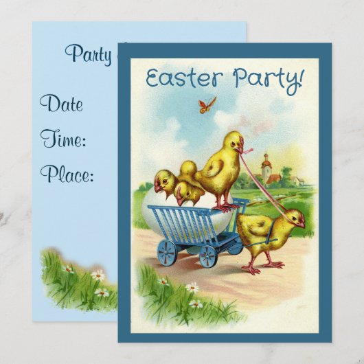 Chicky Wagon Paasfeest uitnodiging (Voorkant / Achterkant)