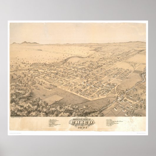 Chico, CA. Panoramische kaart 1871 (0272A) Poster (Voorkant)