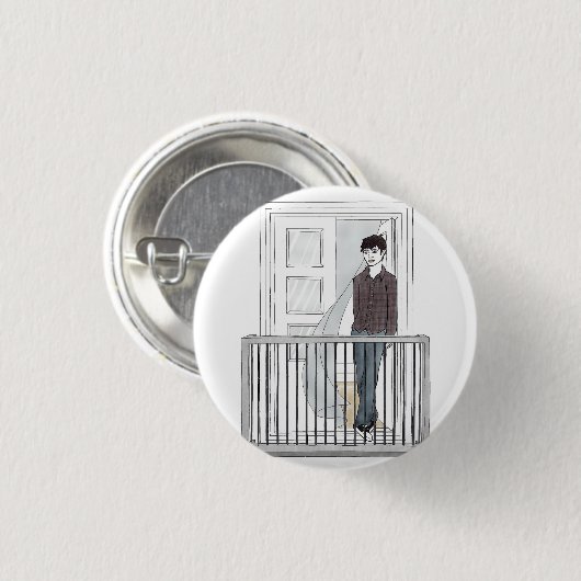 chico en el balcón ronde button 3,2 cm (Voorkant /achterkant)