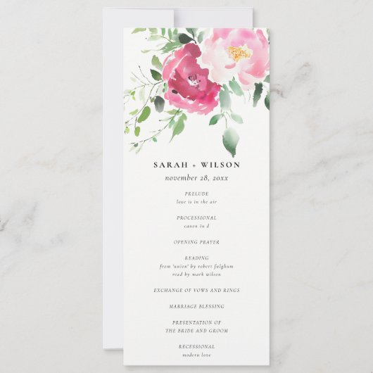 ChicPink Blush Bourgondië Roos huwelijksprogramma Kaart (Voorkant)