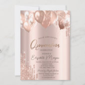 ChicRose Gold Glitter Drivers Balloons Quinceañera Kaart (Voorkant)