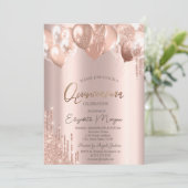 ChicRose Gold Glitter Drivers Balloons Quinceañera Kaart (Staand voorkant)