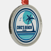 Chic's Beach Virginia Palm Tree Vogels Metalen Ornament (Rechts)