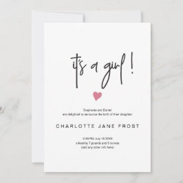 Chic's een meisjesgeboorteaankondiging Tiny Pink H Kaart