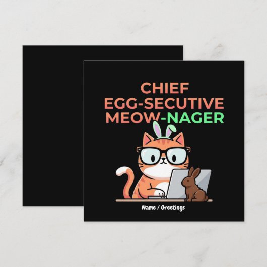 Chief Egg-secutive Meow-Nager Funny Easter Cat  Kaart (Voorkant / Achterkant)